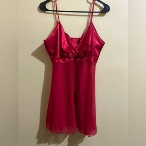 Red satin and mesh slip dress